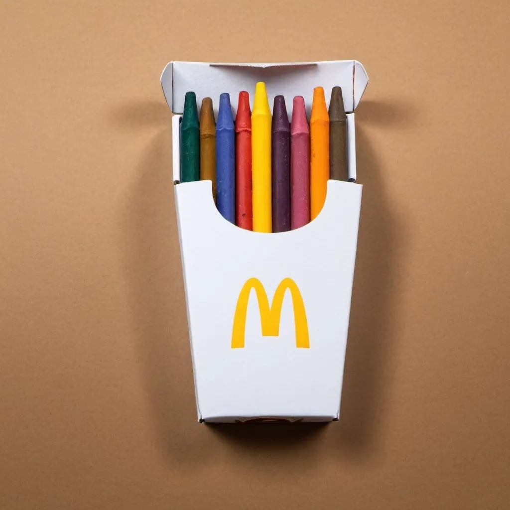 Prompt: Crayons  in a McDonald's fries carton