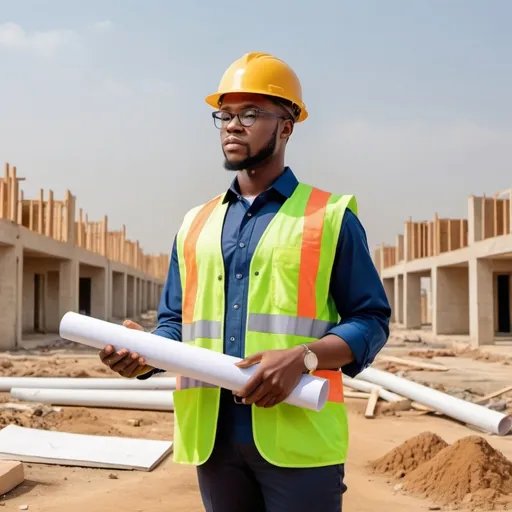 Prompt: A realistic image of Real Estate development in Nigeria with a young light skinned man 