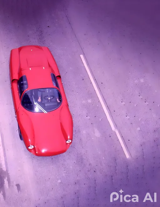 Prompt: Mejorar iluminación y foco en el auto. Mejorar detalles según fotos online de el Andino GT, auto producido en la Argentina diseñado por Luis Varela. Mejorar color, calidad y textura del asfalto