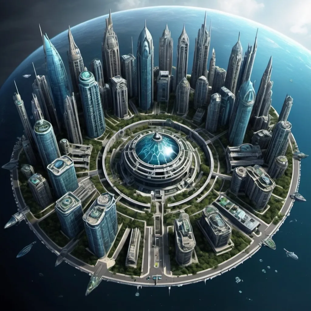 Prompt: City in style of stargate atlantis