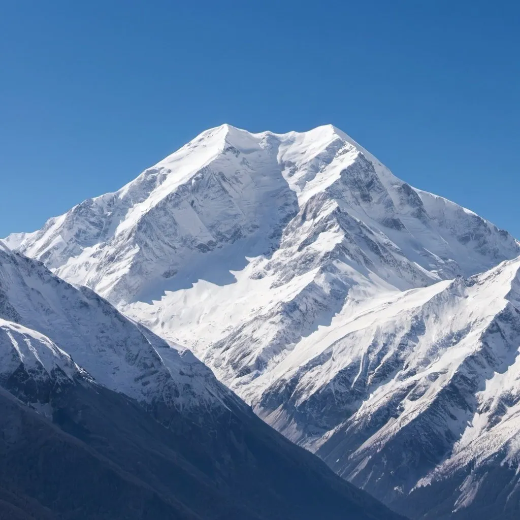 Prompt: "A majestic mountain range with snow-capped peaks under a clear blue sky."