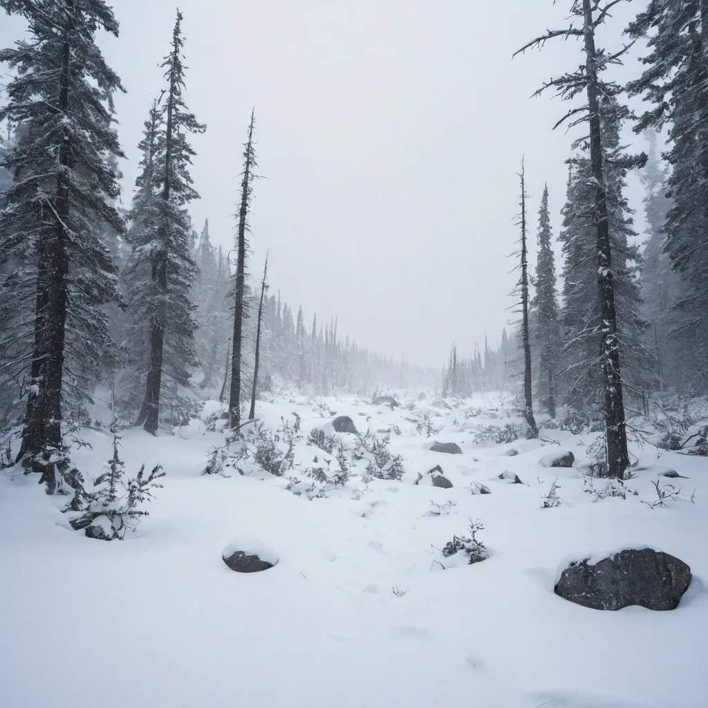 Prompt: A snowy wilderness during a blizzard.