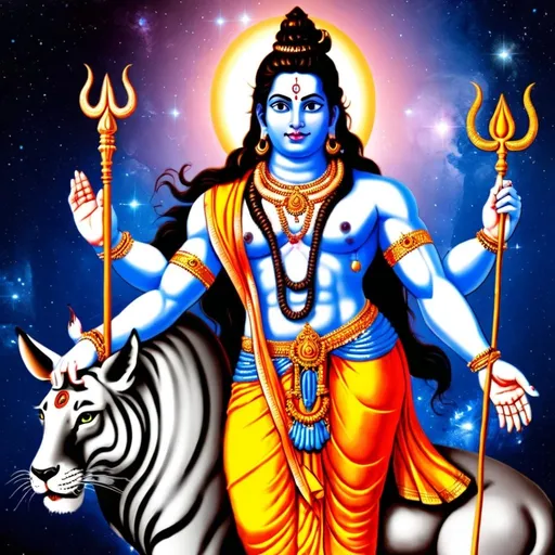 Prompt: Lord Shiva with Mata Parvati ji in cosmic space 