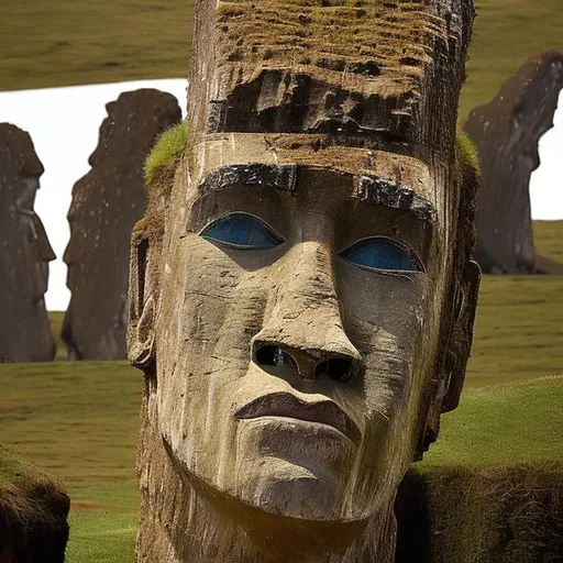 Prompt: ronaldo as woman stuck in easter island statue
