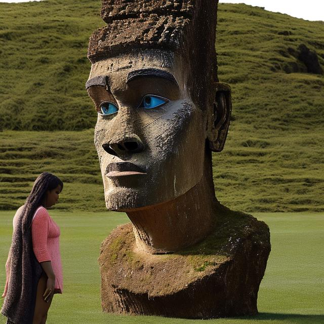 Prompt: ronaldo as woman stuck in easter island statue
