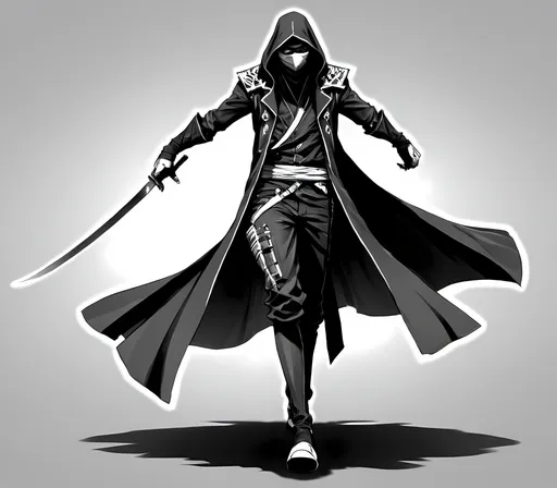 Prompt: Seorang pria bertopi jerami hitam misterius, seperti ninja, dan memiliki sifat manipulatif, buat lebih mystery dan dengan desain grafis, gambar 2d