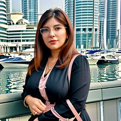 Prompt: Realistic digital photo of an elegant woman at the marina, soft pastel colors, high quality, detailed facial features, urban landscape in the background, boats floating in the marina, modern skyscrapers, realistic hair and clothing, serene expression, professional artwork, soft lighting, urban, marina, elegant woman, detailed background, soft pastel colors, highres, realistic, soft lighting