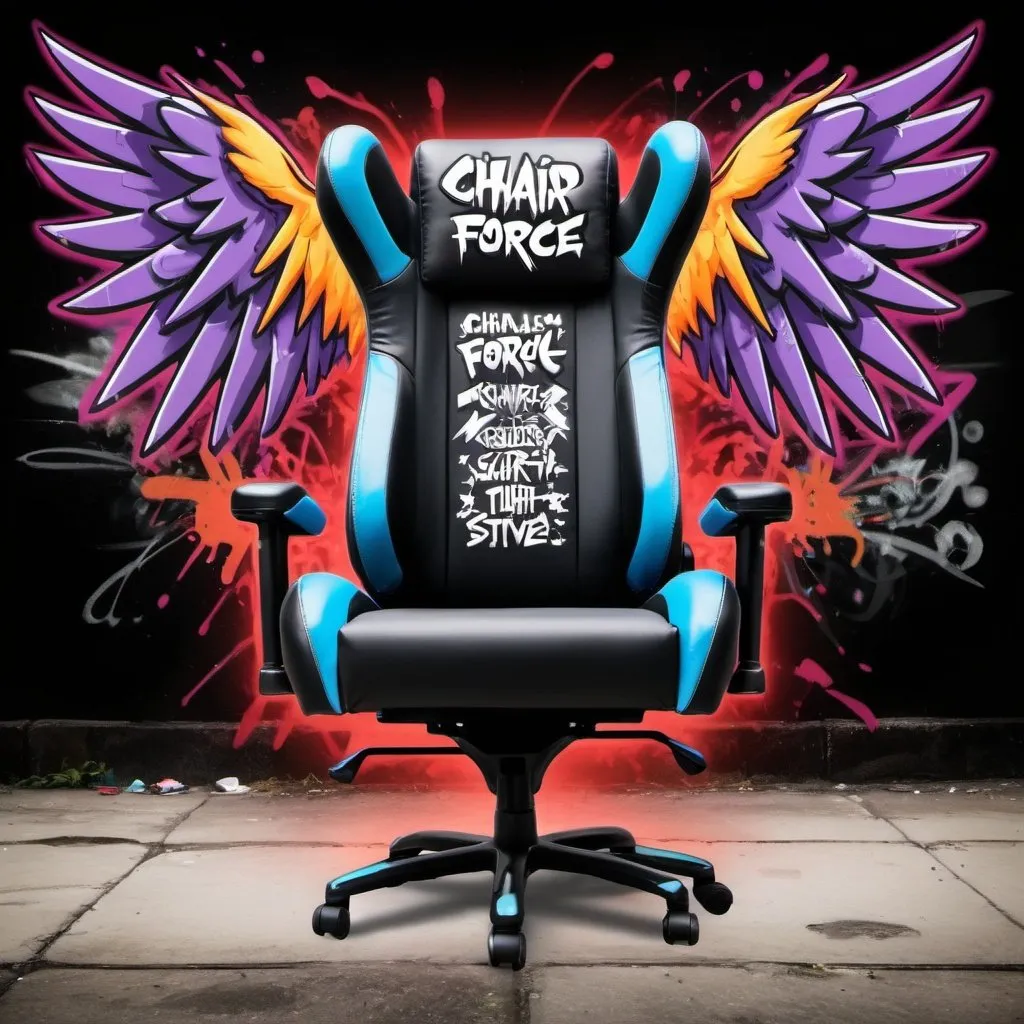 CHAIR FORCE WORDING gaming chair in a Graffiti style...