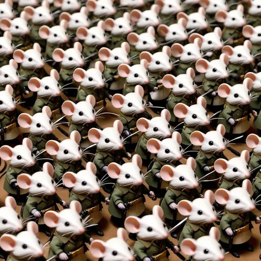 Prompt: an army of mice with weapons

