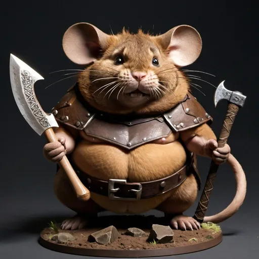 Prompt: a fat brown mouse with a battle axe

