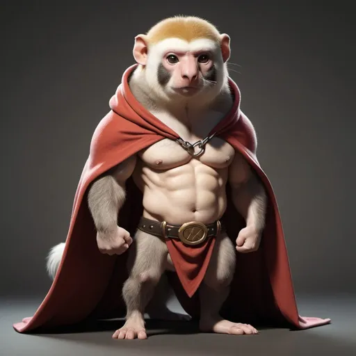 Prompt: a buff monkey with a ferret head in a cloak
