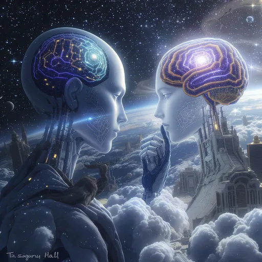 Prompt: Can you generate a image that depicts humans masterfully taming General Artificial intelligence and creating a more peaceful and prosperous society for all mankind.