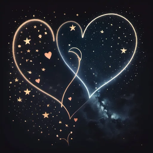 Prompt: 2 different hearts outlined in stars in a dark sky 