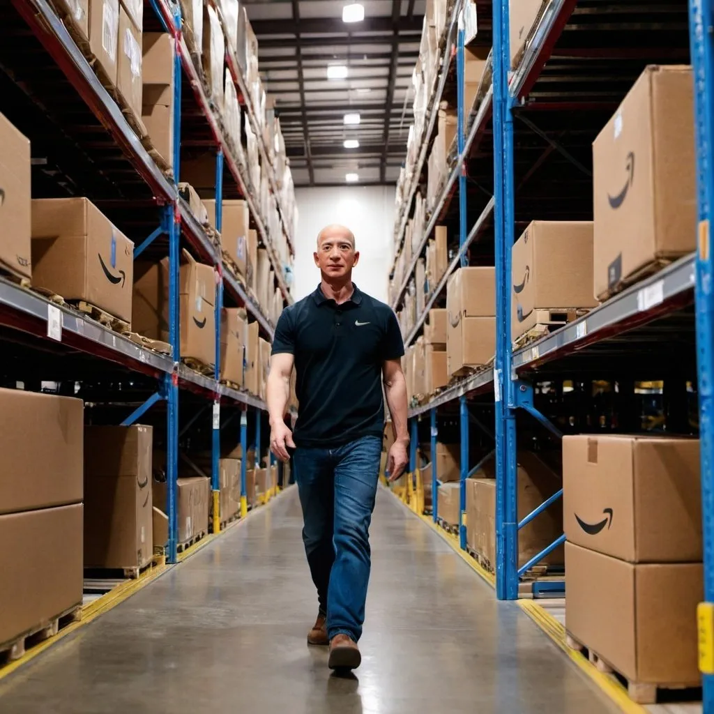 Prompt: Amazon employee goes to warehouse 

