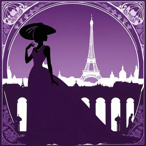 Prompt: purple paris and russia silhouette
art deco style
silhouette of Anastasia