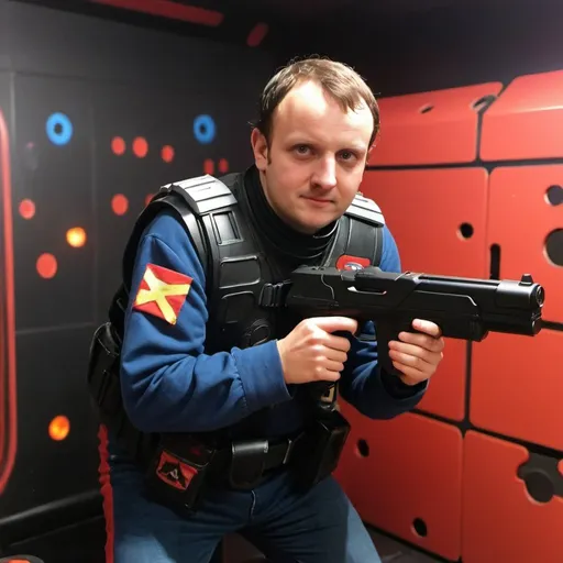 Prompt: napoleon playing laser tag