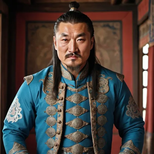 Prompt: Genghis Khan dressed modern-day classic 3piece suit

