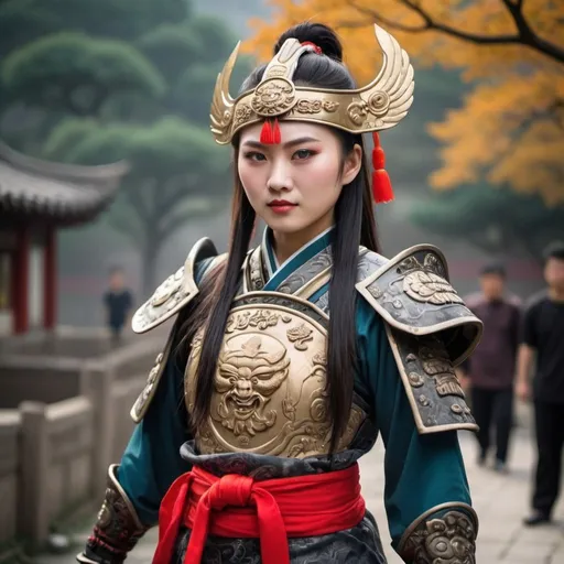 Prompt: Chinese female dressed up like a male warrior