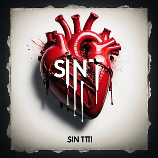 Prompt: a music cover album, with a heart hurt bleeding out, must have big letters saying "Sin ti"