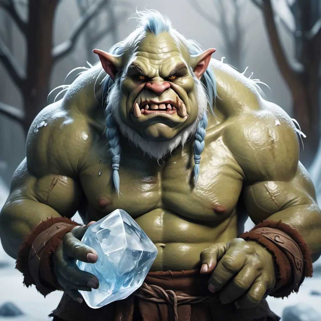 Prompt: hyper-realistic ogre character with ice hands, fantasy character art, illustration, dnd, warm tone