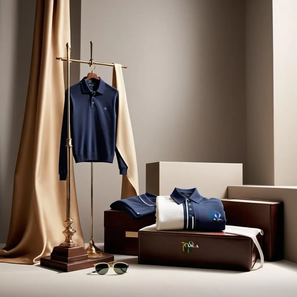 Prompt: , a beautifully staged still life photo featuring the clothing , placed on a luxurious surface like marble or polished wood. Surround the clothing with subtle elements of sophistication, such as a silk fabric, a high-end watch, or a piece of fine jewelry. Use soft, diffused lighting to create a warm and inviting glow, highlighting the premium quality of the clothing pieces.

This image should evoke a sense of refinement and exclusivity, making it clear that the OMEGA® Collection is designed for those who appreciate the finer things in life.

#Make the Clothing the main focus
"Its Exclusive T-shirts, Hoodies, Sweaters and Caps
Make look as real as if it was taking by a human being, make more realism, more, even more. Make it high, high end. 
Make it even more exclusive and premium, like lora piana

make it so no matter the price of the pieces, use the most, luxury redefinement in the world has ever seen making the products shine of elegance
make it focused on the collection and not on just one garment/sillhouette

a collection of multiple clothing!!!! NOT ONLY ONE POLO
