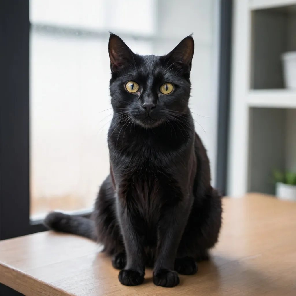 Prompt: black cat sitting on the table