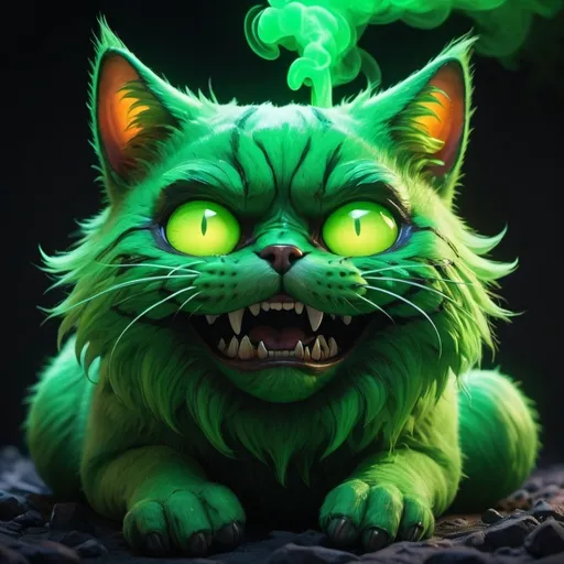 Prompt: Catnap from poppy playtime blowing his toxic gas breath