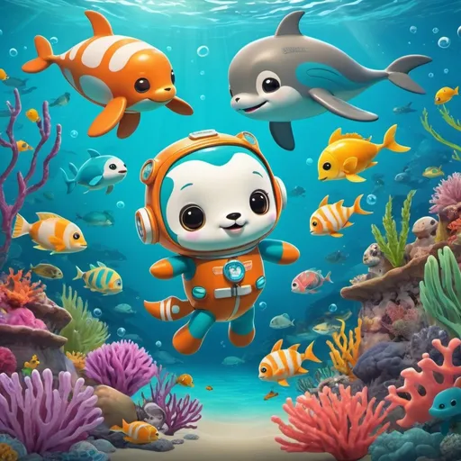 Prompt: Octonauts helping animals in the sea