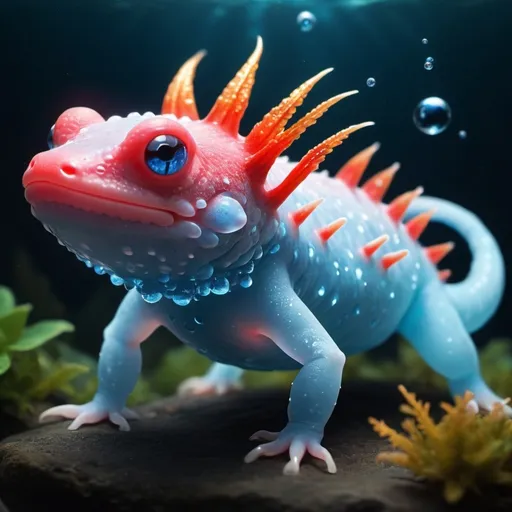 Prompt: Axolotl with ice and fire powers