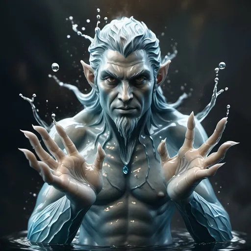 Prompt: hyper-realistic water spirit character with water hands, fantasy character art, illustration, dnd, warm tone