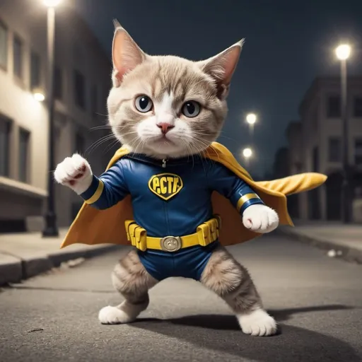 Prompt: a cat fighting crime