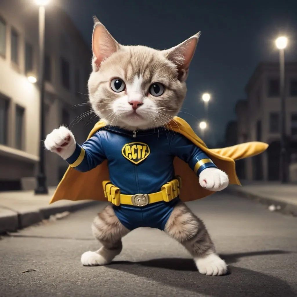 Prompt: a cat fighting crime