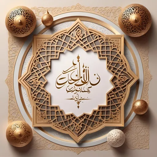 Prompt: a Eid al-Adha greeting card surrounded by Islamic decoration with a blank sheet of paper in the middle, aestheticism, finely detailed, , Islamic character, 