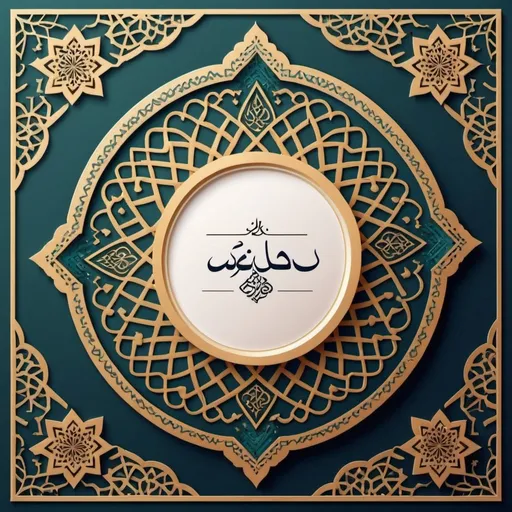 Prompt: a Eid al-Adha greeting card surrounded by Islamic decoration with a blank sheet of paper in the middle, aestheticism, finely detailed, , Islamic character, 