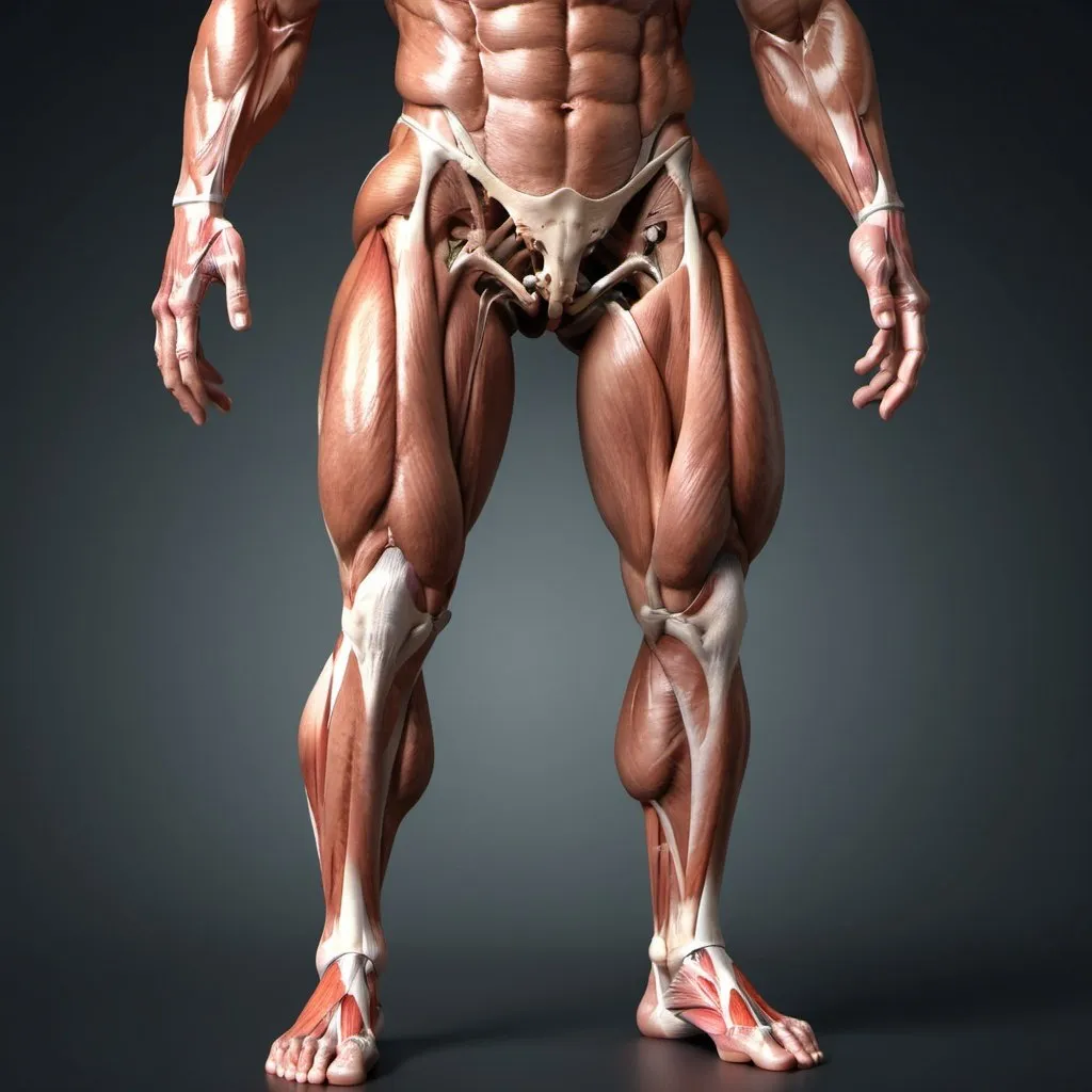 Prompt: a 3d anatomy rendering of very muscular quadriceps 
facing front
