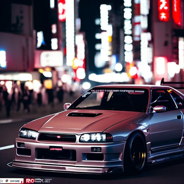 Prompt: make a r33 skyline gtr drifting in tokyo midnight at touge 4k quality
