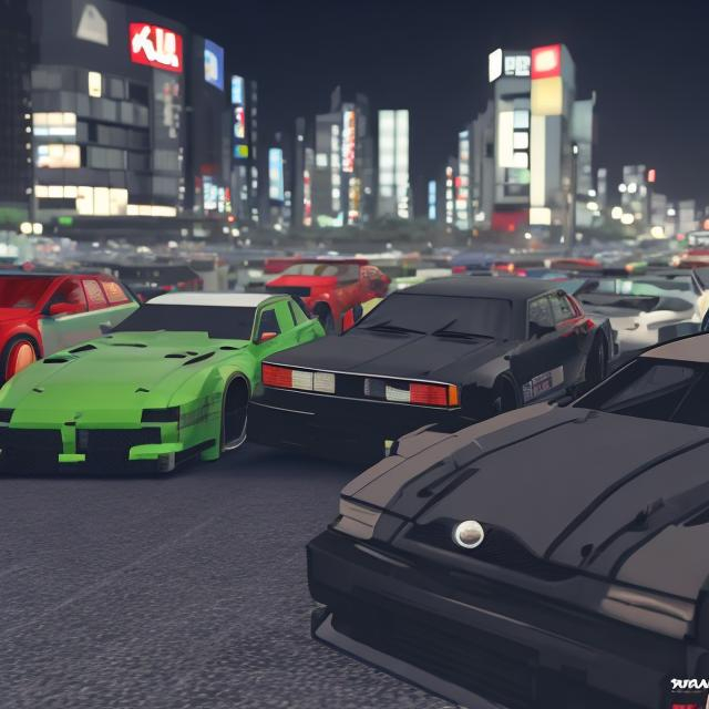 Prompt: a jdm car meet at midnight at tokyo  roblox style

