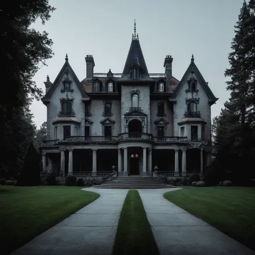 Prompt: a giant mansion with a slight but not obvious spooky aesthetic
