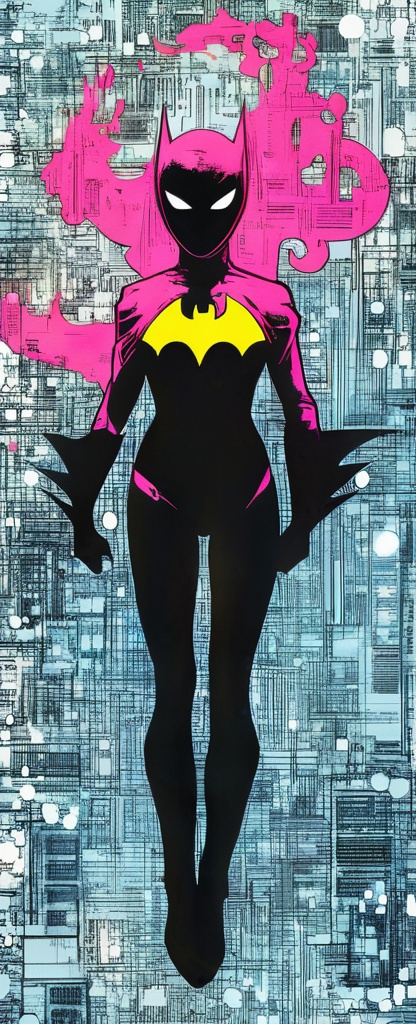 Prompt: Batgirl, Japanese silk-screen print,