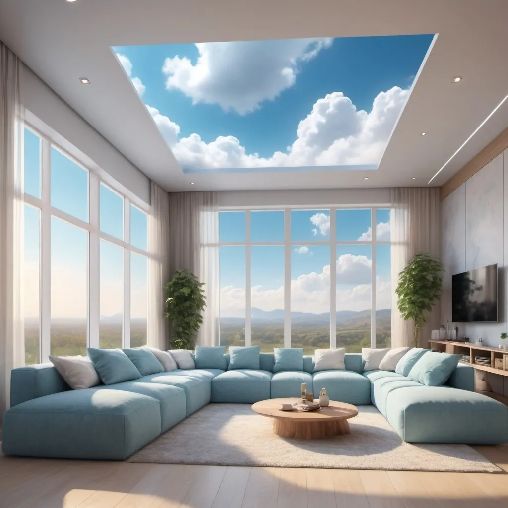 Prompt: The interior of the house is a sky box