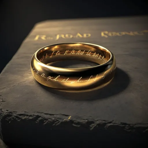 Prompt: very thin ring, sitting in dark background, no light, lord of the rings, a raytraced image, chrome, gold, realistic, photo-realistic, square size