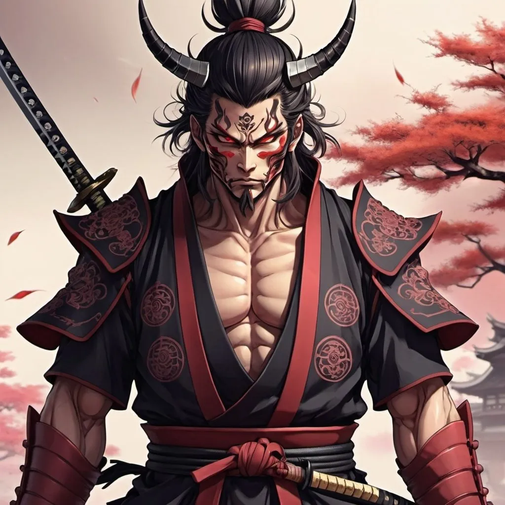 Prompt: Anime male demon Samurai 