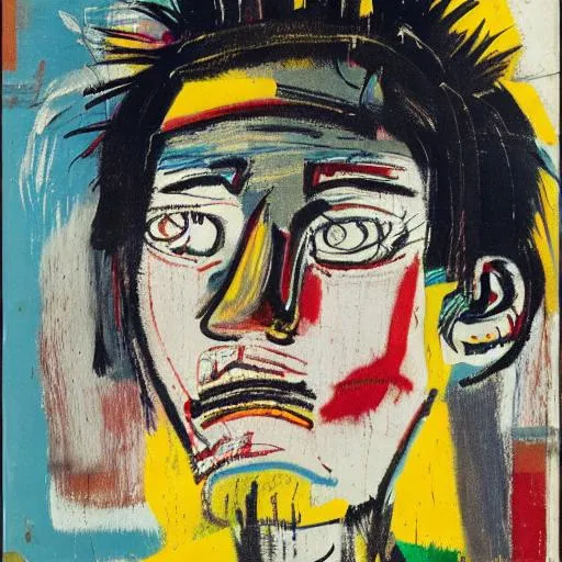 Prompt: frontal portrait of a japanese immigrant in brazil with a westerner, by basquiat
