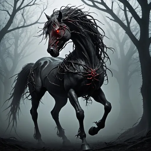 Prompt: a nightmare ten legged horse 
