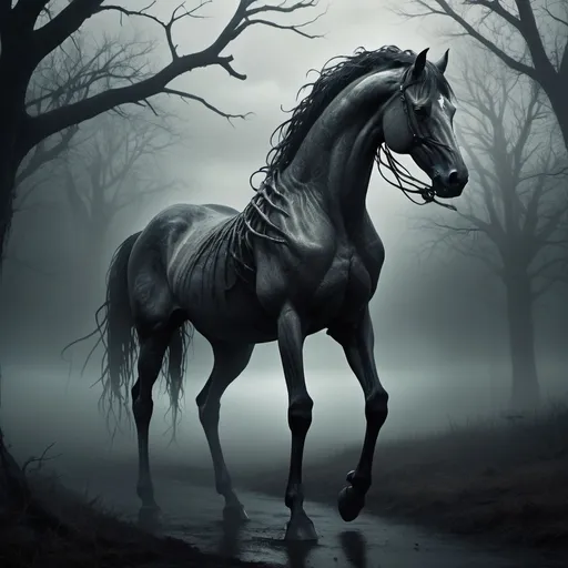 Prompt: a nightmare ten legged horse 
