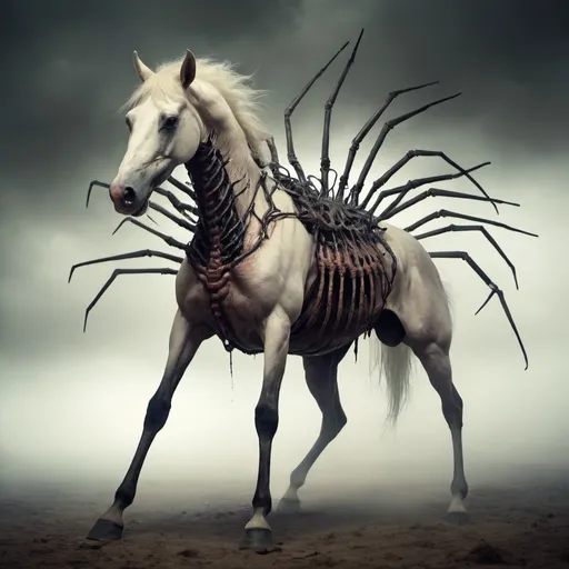 Prompt: a nightmare ten legged horse 
