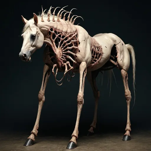 Prompt: a nightmare ten legged horse 
