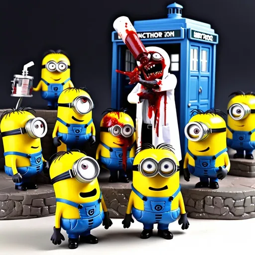 Prompt: The bloody zombie minions attack doctor 11 