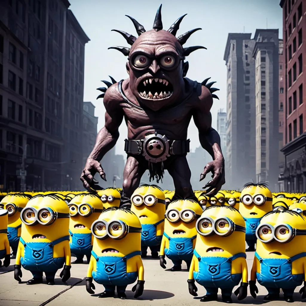 Prompt: creepy monster minions killed city 