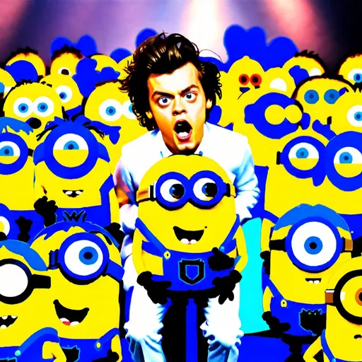 Prompt: Very dangerous and creepy minions have attacked Harry Styles